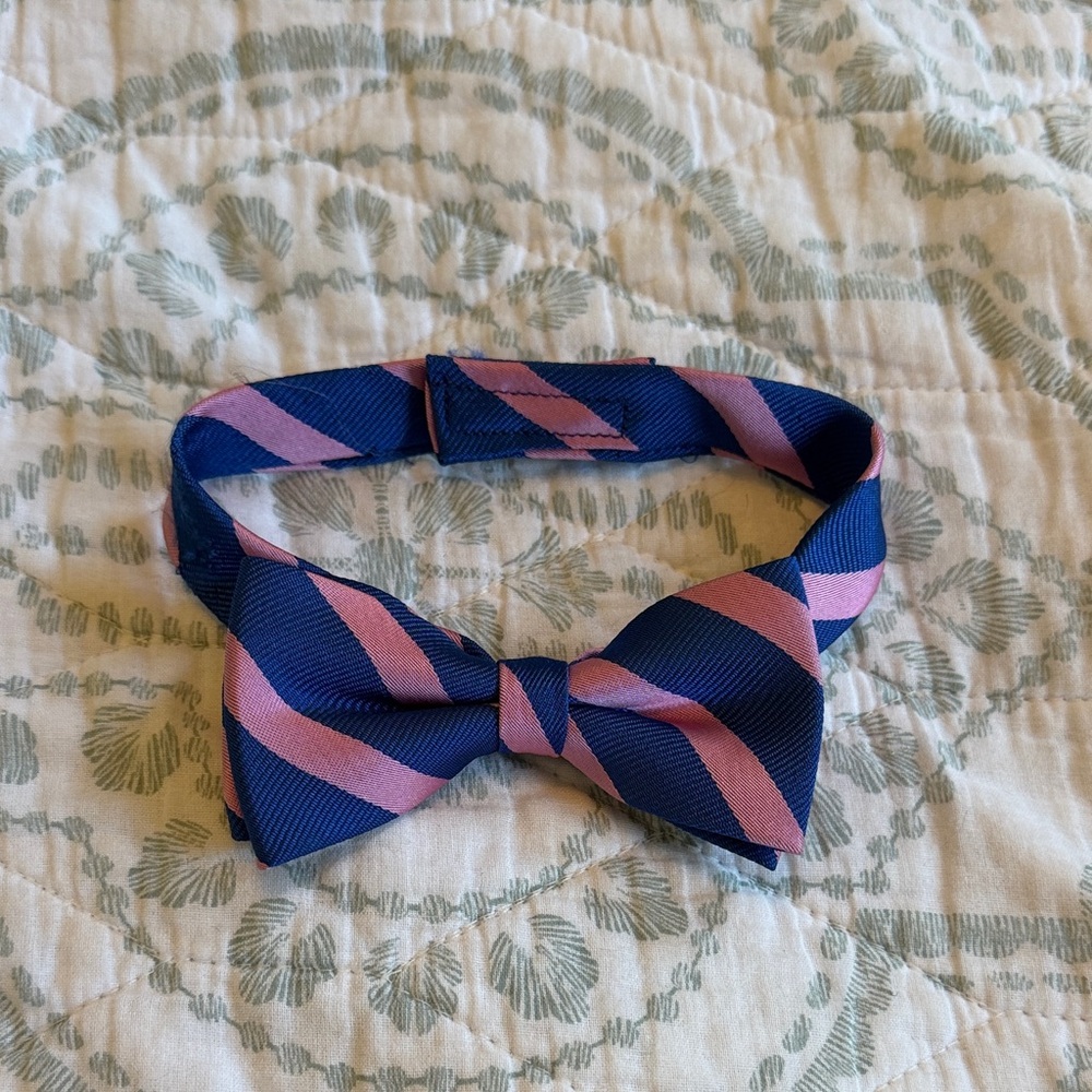 Classic Kids Bow Tie in Navy Blue and Pink Stripe